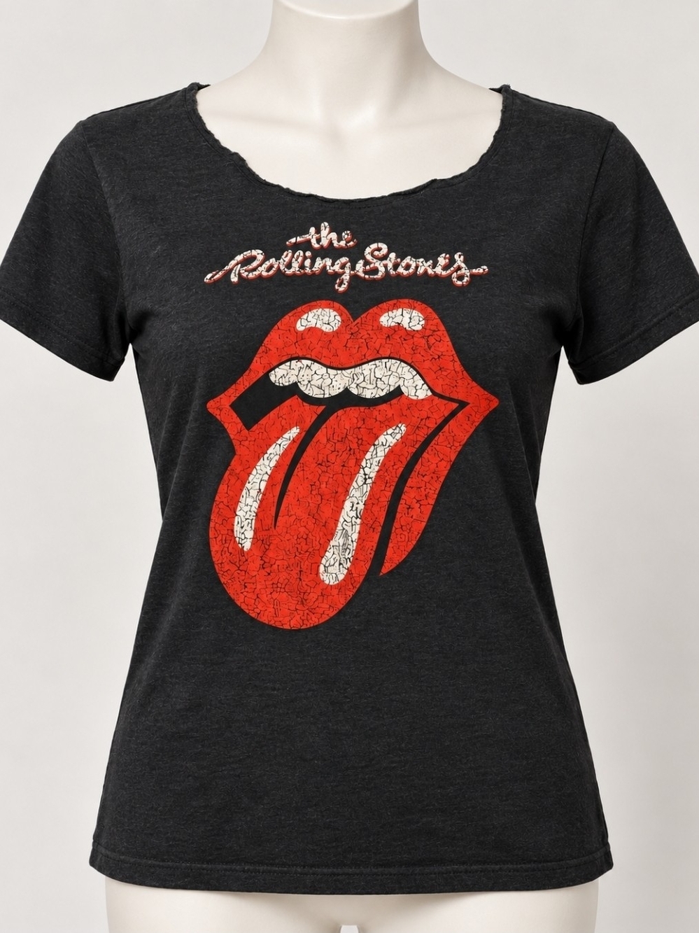 The Rolling Stones Tongue Logo Distressed Graphic Tee Graphic Tee Black & Red